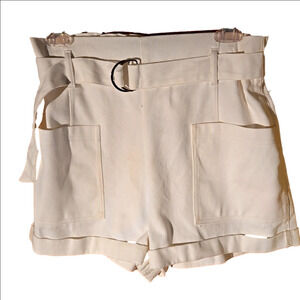 Fashion Nova Denim Belted Shorts Off White  2 frt Pockets Women size M